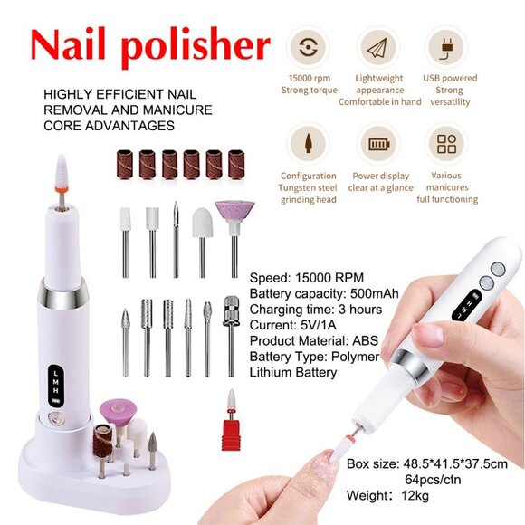 Cordless Nail Drill Pen Machine Nail Cuticle Portable 13 in 1 Kit(1 set) - Picture 10 of 16